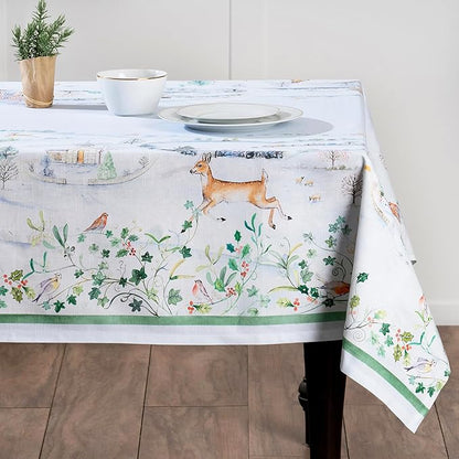 Maison d' Hermine Table Cloth Rectangle Table 100% Cotton 60 x 90 Inches Fall Tablecloth Reusable Everyday Use for Thanksgiving Christmas Decorations Dining Farmhouse Party (Snowy World)