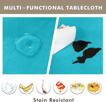 Nasitos 2 Pack Vinyl Tablecloth - Round 60 Inch, Plastic Teal Table Cloths with Flannel Backing, Stain Resistant, Decorative Fabric Tablecloths for Dining Table, Buffet Parties and Camping