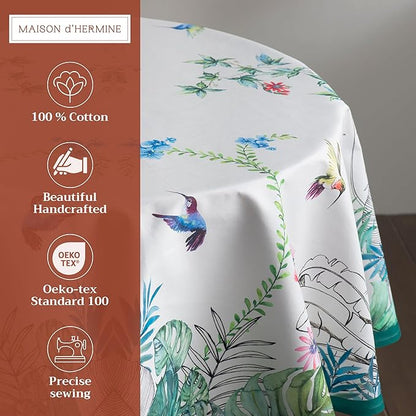 Maison d' Hermine Table Cloth Round Table 100% Cotton 63 Inches Tablecloth Reusable Decorative Everyday Use for Dining Room, Farmhouse, Home, Party, Festive & Wedding Spring Summer - Tropiques