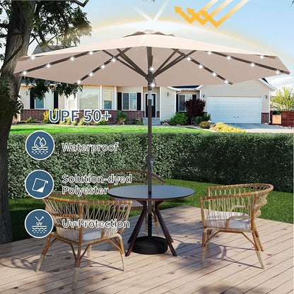 9FT Patio Umbrella with Solar Lights, Outdoor Market Umbrella with Tilt and - Image 6