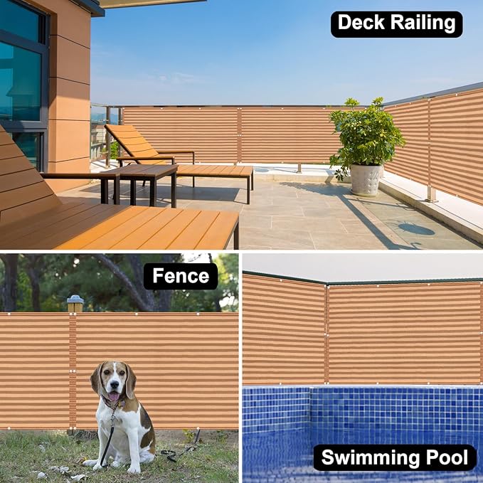 Eden's Decor Balcony Privacy Screen Brown/Khaki 4'x 6' Cover Mesh Windscreen Weather-Resistant UV Protection for Backyard Deck, Patio, Balcony, Pool, Porch, Fence, Railing, Gardening