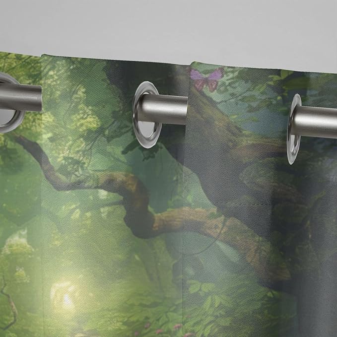 Fantasy Theme Waterproof Outdoor Curtains for Patio,Forest Pattern,Privacy, Grommet Curtains for Patio, Pergola, Porch, Deck, Lanai, and Cabana,2 Panels,W36 x L84,Green