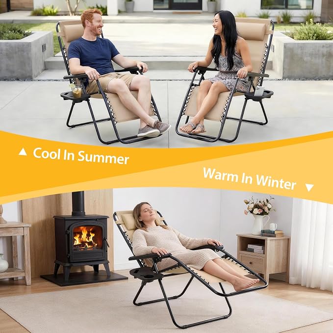 NEWBULIG Zero Gravity Chairs Set of 2, Folding Lounge Recliner Chair | Portable - Image 7