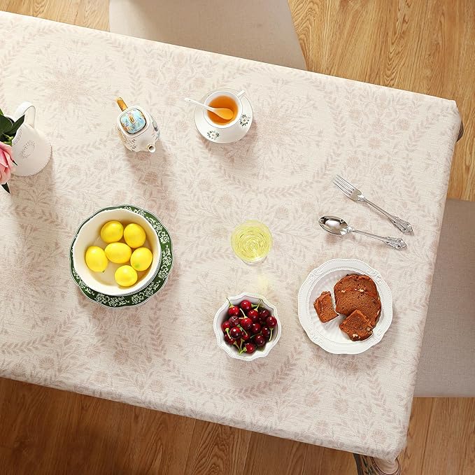 Beige Linen Small Rectangle Tablecloth,Vintage Indian Style Soft and Colorfast Floral Tablecloths,Decor Table Cover for Kitchen,Dining,Thanksgiving,Christmas,55"*71"-Flowershadow E
