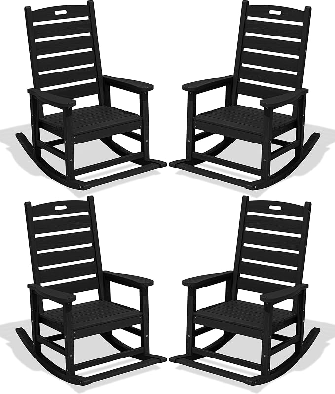 SERWALL Outdoor Rocking Chair Set of 4, Oversized HDPE Rocker, All Weather by SERWALL