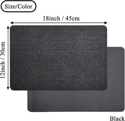 PIGCHCY Waterproof PVC Place Mats Set of 6, Non-Slip Faux Leather Placemats Rattan Pattern Surface Table Mats for Wedding/Birthday Party/Kitchen (18"x12", Black)