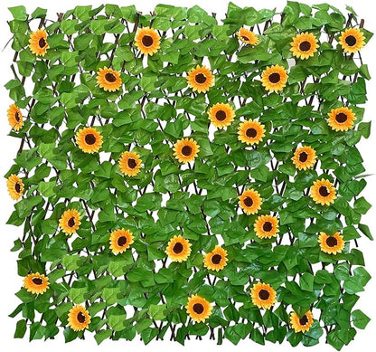Expandable Fence Privacy Screen for Balcony Patio Outdoor,Decorative Faux Ivy Fencing Panel,Artificial Hedges (Single Sided Leaves) (1, Sunflowers)