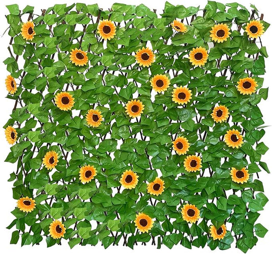 Expandable Fence Privacy Screen for Balcony Patio Outdoor,Decorative Faux Ivy Fencing Panel,Artificial Hedges (Single Sided Leaves) (1, Sunflowers)