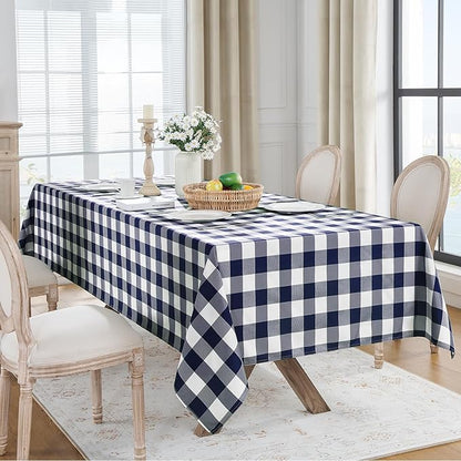 Softalker Gingham Checkered Tablecloth Square - Outdoor Waterproof Buffalo Plaid Table Cloth, Stain Resistant Washable Table Cover for Picnic, Camping, Dining - Navy Blue and White, 54 x 54 Inch