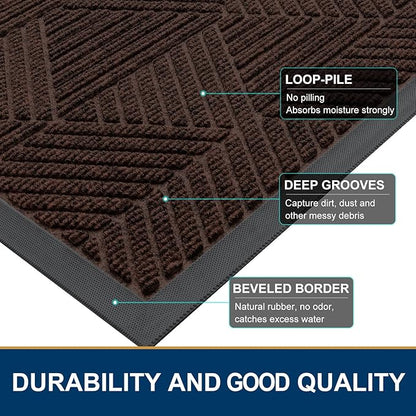 Smiry Front Door Mat Outside Entrance, Heavy Duty Sturdy Natural Rubber Doormat, Trap Dirt and Moisture, Easy Clean Low Profile Mats for Indoor Outdoor Entry, Irregular Triangle (59x35, Dark Brown)