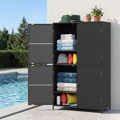 Tangkula Rattan Outdoor Storage Cabinet, Patiojoy Outdoor Cabinet - Image 8