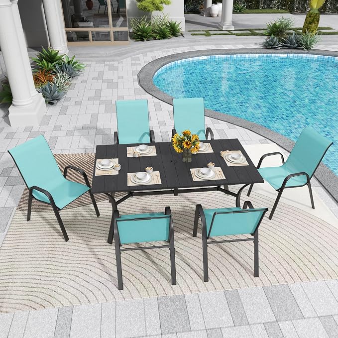 Light Blue Patio Chairs Set of 4, Stackable Outdoor Dining Chairs - Image 4