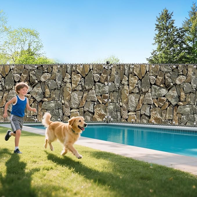 UPGRADE 4'x48'Customized PVC Privacy Fence Screen with Stone Wall Print – Outdoor Waterproof Patio Privacy Cover for Yard, Balcony, Garden Fence Decoration