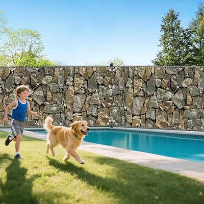 UPGRADE 4'x30'Customized PVC Privacy Fence Screen with Stone Wall Print – Outdoor Waterproof Patio Privacy Cover for Yard, Balcony, Garden Fence Decoration