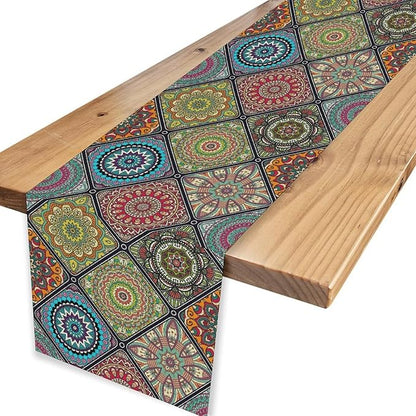 Bohemian Mandala Table Runner, Vintage Colorful Boho Geometric Floral Flower Antique Paisley Rustic Coffee Table Center Decor for Family Kitchen and Living Room Outdoor Table Decorations, 13"x108"