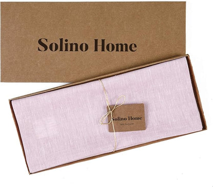 Solino Home Linen Small Table Runner 60 Inches - Athena, 100% Pure Linen Bubblegum Pink Table Runner 14 x 60 Inch Ideal for Dresser and Coffee Tables - Valentines, Spring, Easter