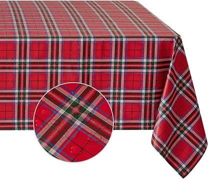 Romanstile Christmas Plaid Rectangle Vinyl Tablecloth, 100% Waterproof Checkered PVC Table Cloth, Heavy Duty Xmas Gingham Plastic Table Cover for Dining, Party, Holiday Decor - 54 x 78 Inch, Red