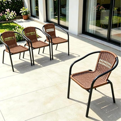 4 Pack Brown Stackable Outdoor Rattan Chairs, All-Weather Patio Seating - Image 3