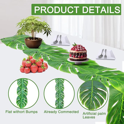 12 Pcs Palm Leaves Table Runners 72 Inch, Artificial Tropical Palm Leaves Table Runner Faux Leaf Table Cloth for Wedding Hawaiian Luau Theme Party Supply Summer Table Wall Decorations