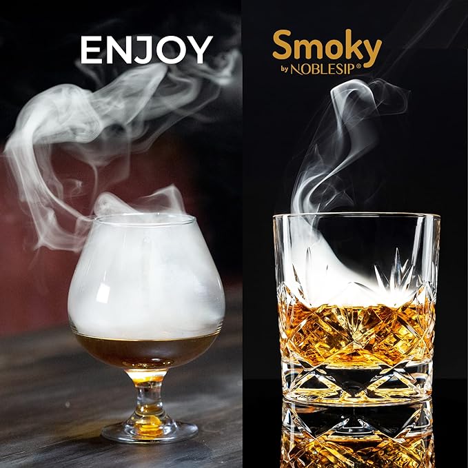 NOBLESIP® Whiskey Bourbon Smoker Kit 𝗣𝗥𝗘𝗠𝗜𝗨𝗠 Smoky bar Set. Made from Natural American Oak Wood. Easily Make The Legendary Smoked Cocktails and Old fashioneds at Home. New Year Home bar Gift!