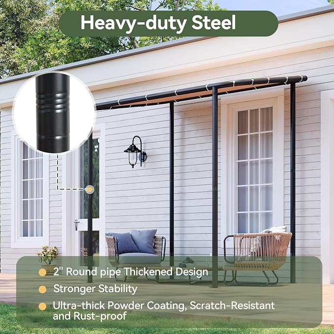 Aoxun 8x5 Lean-to Gazebo, Sloped Roof Pergola Porch Canopy Awning - Image 6