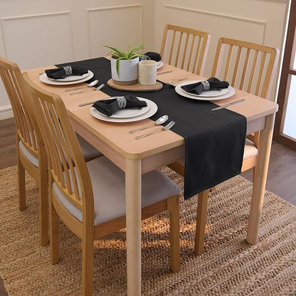 Encasa XO Table Runner 13"x118" Long | Cotton Canvas Fabric | Jet Black Solid Color | Machine Washable & Durable