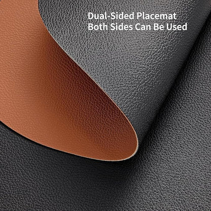Myir JUN Placemats, Dual-Sided Placemats Waterproof Faux Leather Placemats Set of 4 Place Mats and Coasters Non-Slip Washable Table Mats for Dining Table (Black Brown, Set of 4)
