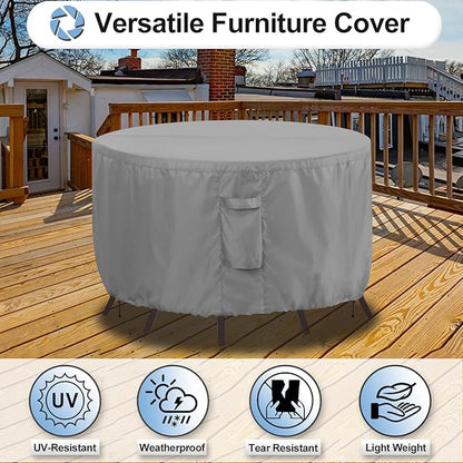 OutdoorLines Outdoor Waterproof Patio Table Furniture Set Covers - Round Couch Sectional Cover Outside Weatherproof Patio Furniture Covering for Deck, Lawn and Backyard 96" DIA x 28" H, Grey