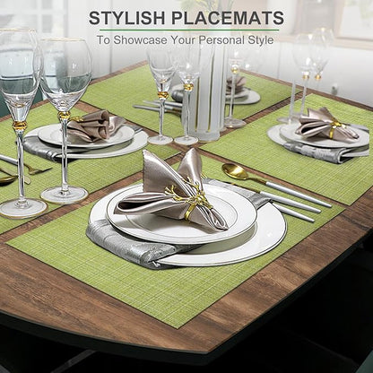 BETEAM Placemats Set of 6, Woven Vinyl Placemat for Dining Table Washable Wipeable Kitchen Place Mats Durable Indoor Outdoor Table Mats