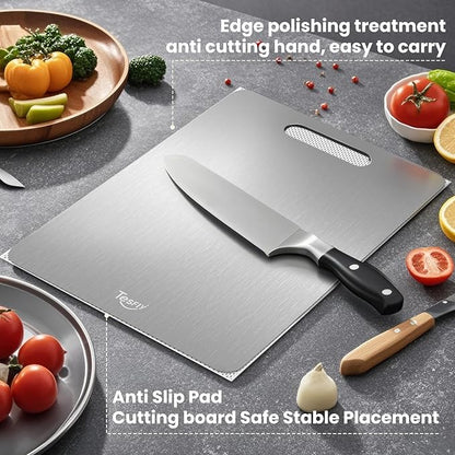 2 Pack Titanium Cutting Board-100% Pure Titanium Cutting Boards For Kitchen, Dishwasher Safe, Easy to clean, Double-sided food-grade Cutting Board For Meats, Fruits And Vegetables (X-Large)