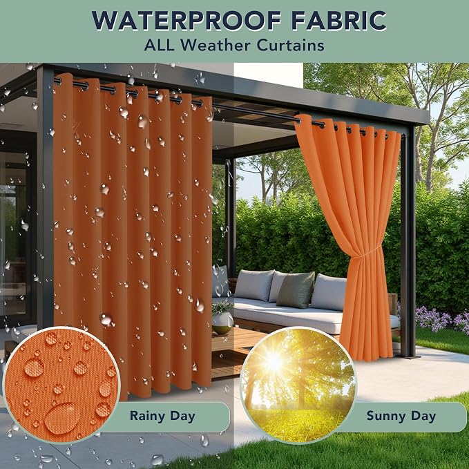 Patio Curtains Outdoor Waterproof, Privacy Drapes | Weatherproof & Sun Blocking - Image 2