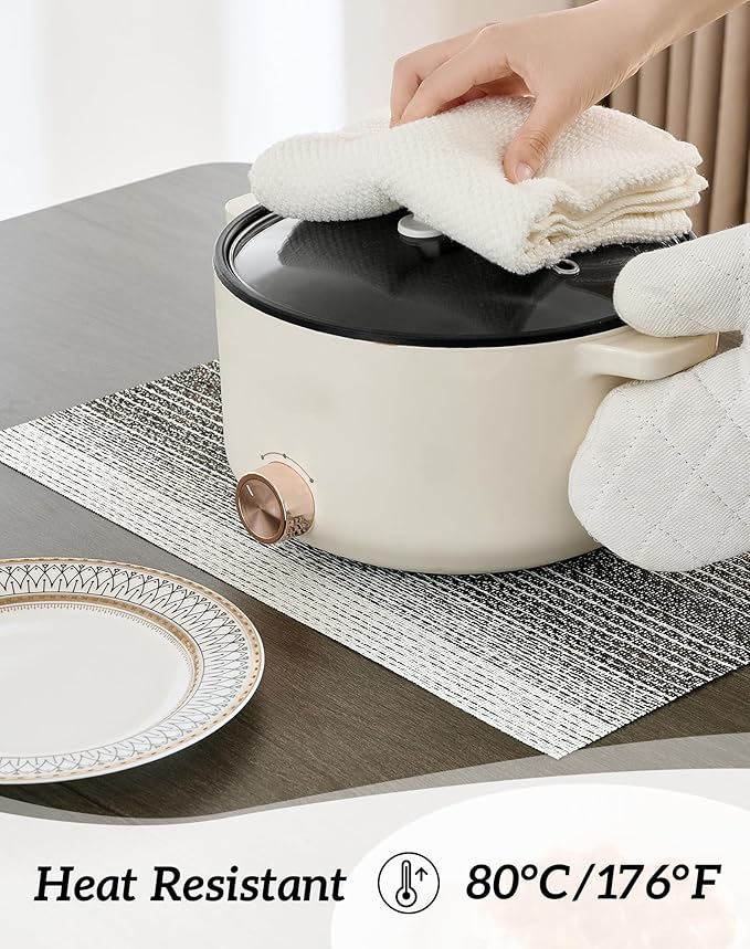 Leetaltree Black with White Woven Placemats Set of 12 - Heat Resistant Non-Slip Place mats for Dining Table, Washable Durable PVC Vinyl Woven Table Mats(Black with White, 12)