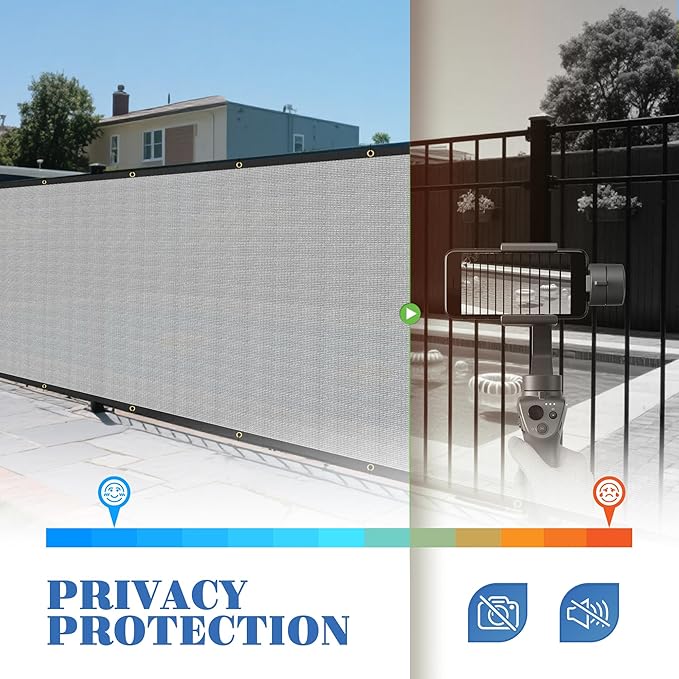 ECOOPTS 4'x295' Privacy Fence Screen Windscreen with Copper Grommets, Fit for Commercial Fence and Residential Garden Outdoor 90% UV Blockage, Cable Zip Ties Included (Gray)