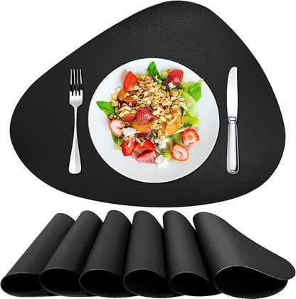 Herda Black Placemats Set of 6 for Dining Table Mats, Faux Leather Place Mats Wipeable Washable Placemats for Round Table Mats for Dining Patio Heat Resist Easy to Clean Halloween Place Mats Indoor