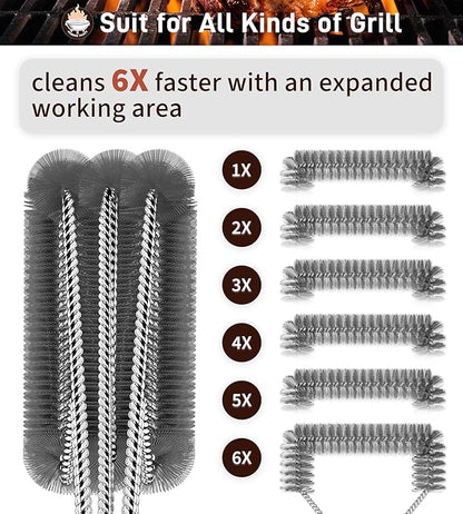 BBQ Grill Cleaning Brush, Heavy Duty Grill Cleaning Brush for Outdoor Grill, 3-Branch Stainless Steel Bristles Cleaner for Easier and Effective Clean, BBQ Tools for Gas/Charcoal Grilling Grates