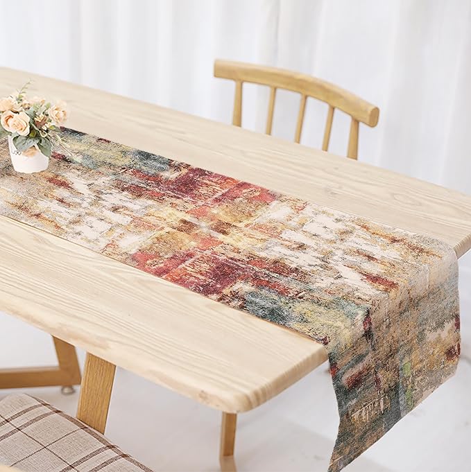 OYIMUA Modern Abstract Rust Colorful Table Runner 13 x 36 Inches Summer Runners for Tables Rustic Spring Fall Decorations for Home Indoor Outdoor Table Decor