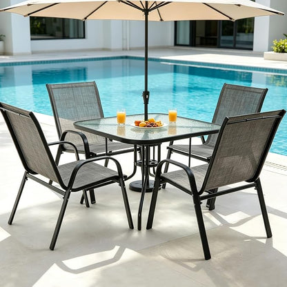 Patio Dining Table for 4 with Umbrella Hole | Outdoor 5 Piece Dining Set 36" x - Image 2