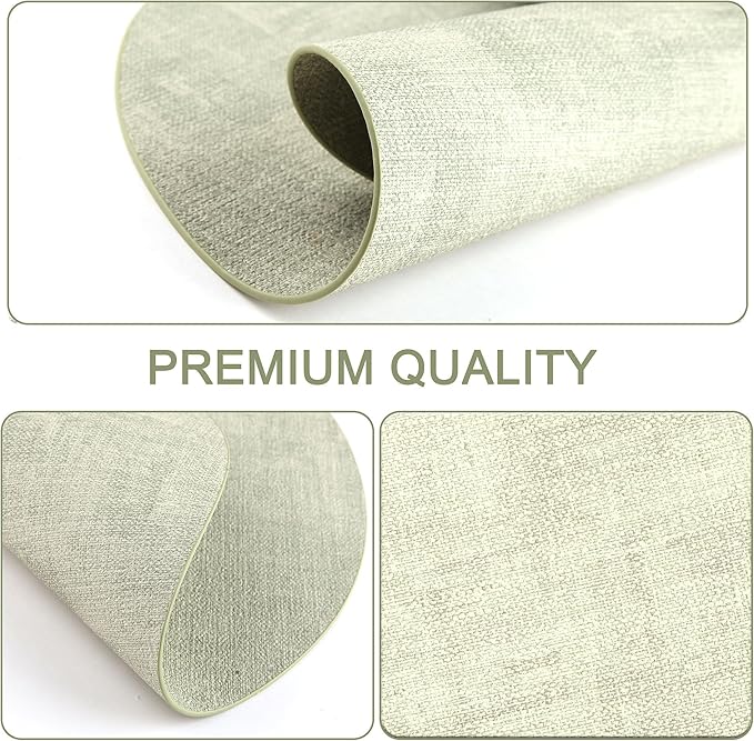 Round Faux Leather Placemats and Coasters, Set of 6, Reversible Heat Resistant Non-Slip Table Mats, Waterproof Wipeable Place Mats for Dining Table, Washable for Indoor & Outdoor (6, Light Green)