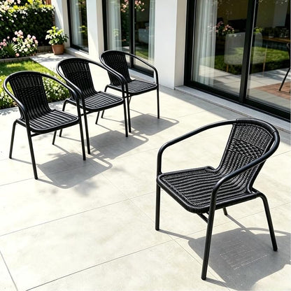 4 Pack Black Stackable Outdoor Rattan Chairs, All-Weather Patio Seating - Image 3