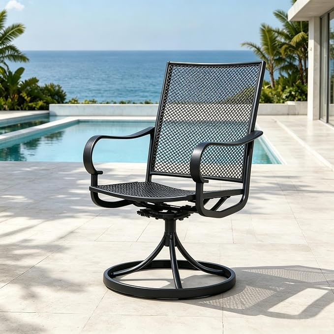 Outdoor Patio Dining Chairs Set of 2, All-Weather Metal Mesh Chairs - Image 3