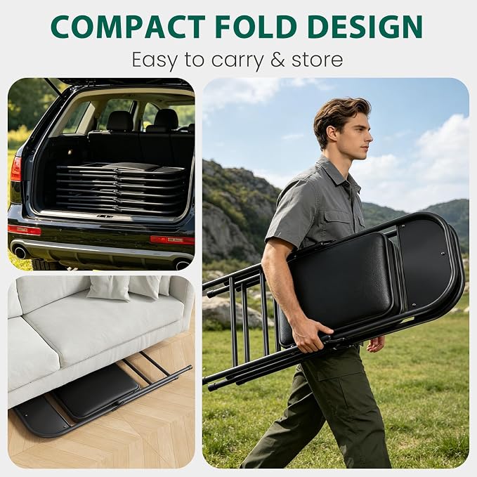 6 Pack Padded Folding Chairs, Portable Metal Foldable Chairs - Image 6
