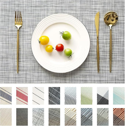 Placemats Set of 4 Vinyl/Plastic Woven Place Mats for Kitchen Table Indoor/Outdoor Washable Placemat Wipeable Dining Table Mats (Grey,4)