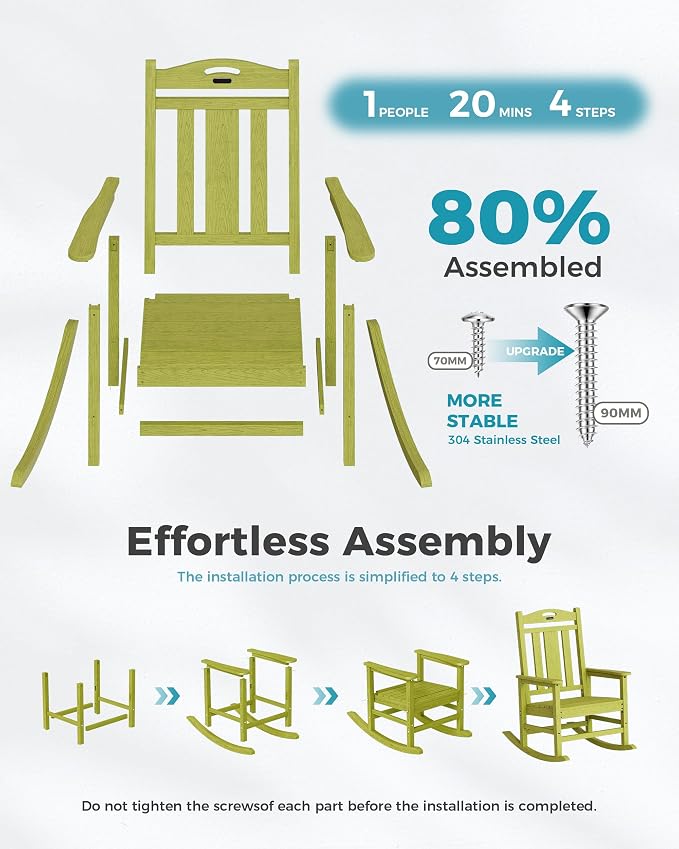 Oversized Outdoor Rocking Chairs Set of 4, 380lbs Heavy-Duty Large Patio Rocker - Image 8