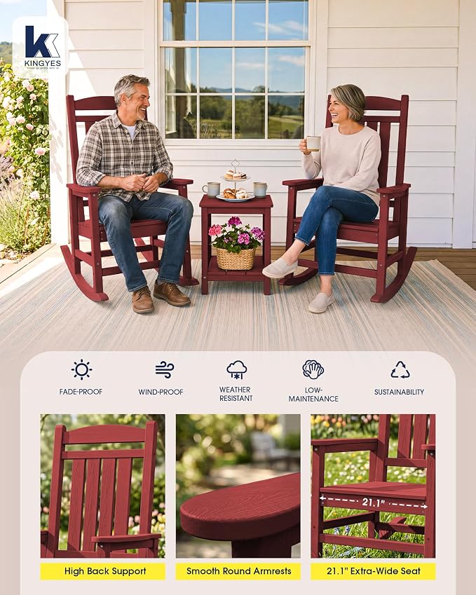 Oversized Outdoor Rocking Chairs Set of 2, HDPE Porch Rockers - Image 6