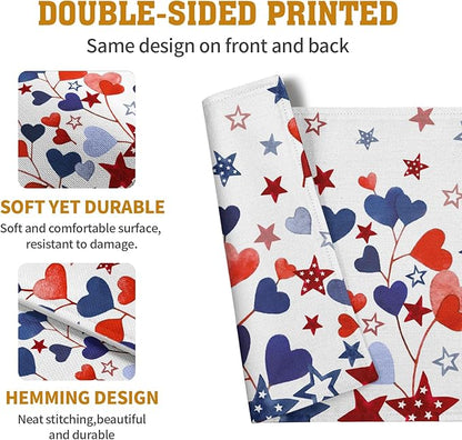 Red Blue Heart Stars 4th of July Placemats Set of 4 Patriotic America Independence Memorial Day Linen Table Mats 12x18 Inch Washable Place Mats for Party Kitchen Dining Outdoor Indoor Decor