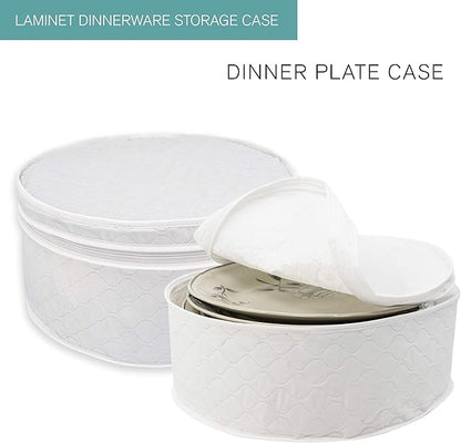 LAMINET 4 Piece Quilted Plate Storage Set - Holds Up to 48 Plates with Padded Inserts - WHITE