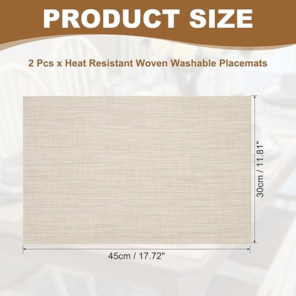 uxcell Faux Linen Placemats, 12x18 Inch Heat Resistant Place Mats Machine Washable Non-Slip Cloth Placemats for Dining Table Kitchen Indoor Outdoor Home Decoration(Beige,2Pcs)