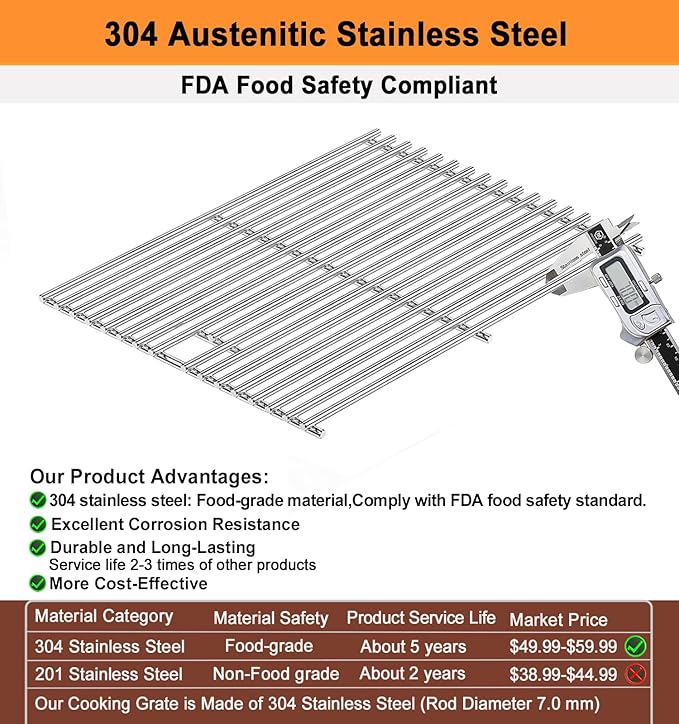 17" Grill Grates for Home Depot Nexgrill 720-0830H 720-0830D 720-0783E 720-0888 Gas Grills; Uniflame Grill Grates; Nexgrill Grill Grates; 304 Stainless Steel Grill Grates; 2-Pack