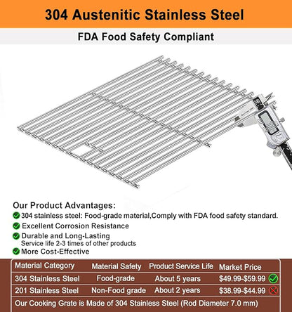 17" Grill Grates for Home Depot Nexgrill 720-0830H 720-0830D 720-0783E 720-0888 Gas Grills; Uniflame Grill Grates; Nexgrill Grill Grates; 304 Stainless Steel Grill Grates; 2-Pack