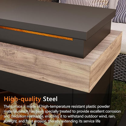 40.5''x35.4'' Propane Outdoor Fireplace, 50,000 BTU Patio Vent-Free Gas Heater, CSA Certified Grey & Black Weather-Resistant Steel, Realistic Ceramic Logs, Rain Cover Included